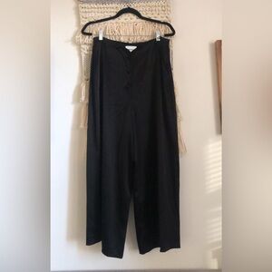 Nanushka Black Satin Wide Leg Trousers Pants V-Waist Buttons size Large